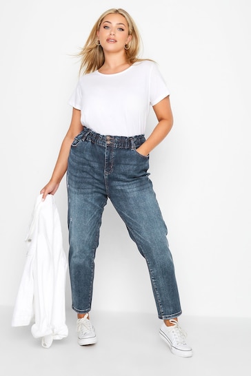 Yours Curve Blue Elasticated Mom Jeans