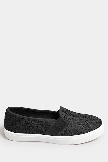 Yours Curve Black Broderie Anglaise Slip-On Trainers In Wide E Fit