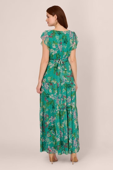 Adrianna Papell Green Print Tier Maxi Dress