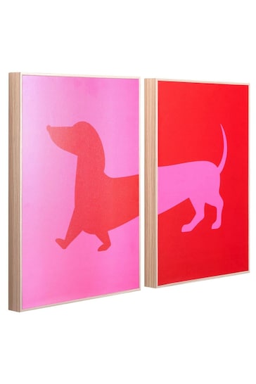 pt, Set of 2 Pink/Red Dachshund Wall Art Set