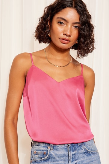 Friends Like These Hot Pink Strappy Sleeveless Satin Cami Top