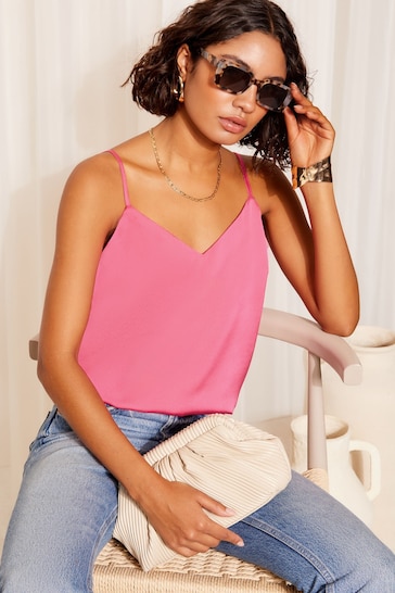 Friends Like These Hot Pink Strappy Sleeveless Satin Cami Top