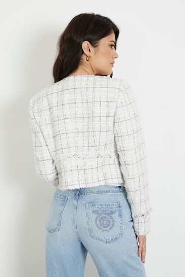 Guess White Cropped Tweed Jacket