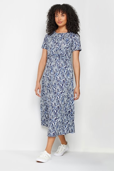 M&Co Blue Abstract Print Short Sleeve Midi Dress