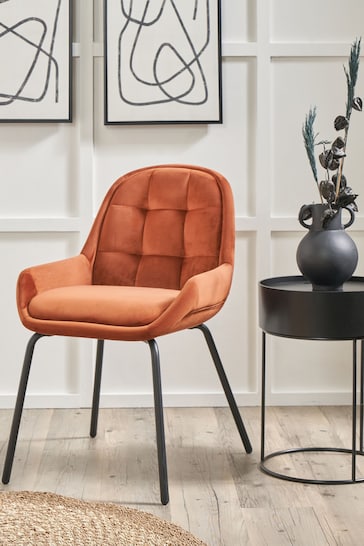 Pacific Cinnamon Orange Alba Velvet Dining Chair with Black Legs