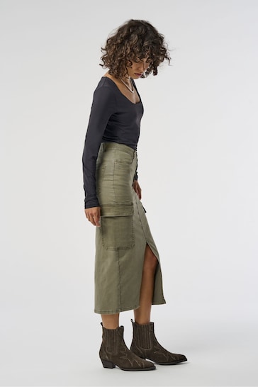 ONLY Green Utility Midi Skirt With Front Split