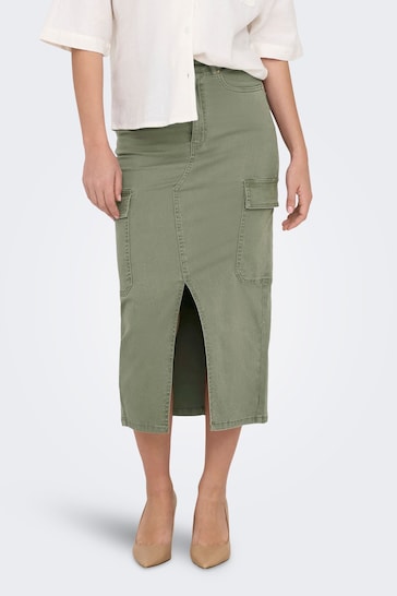 ONLY Green Utility Midi Skirt With Front Split