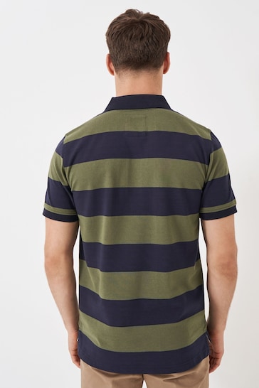 Crew Clothing Company Olive Green Stripe Cotton Classic Polo Shirt