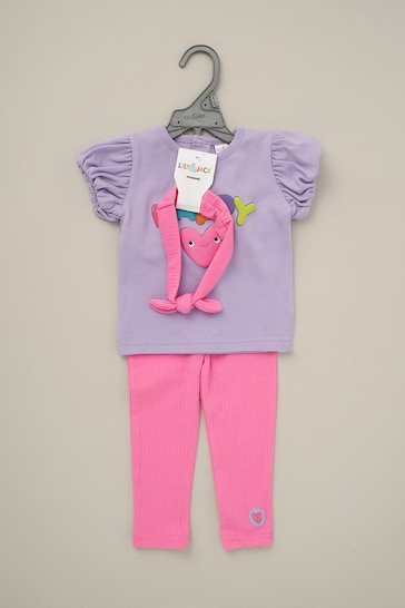 Lily & Jack Pink Print Top Leggings And Headband Outfit Set 3 Piece