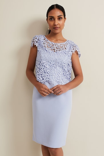 Phase Eight Petite Blue Daisy Lace Double Layer Dress