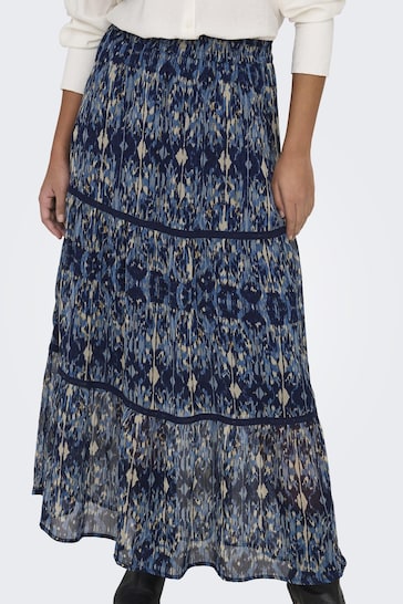 ONLY Blue Printed Tiered Maxi Skirt