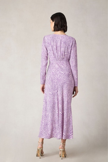 Ro&Zo Petite Purple Geo Print Ruched Front Midi Dress