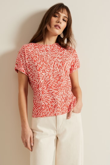 Phase Eight Red Suzie Button Detail Printed Top