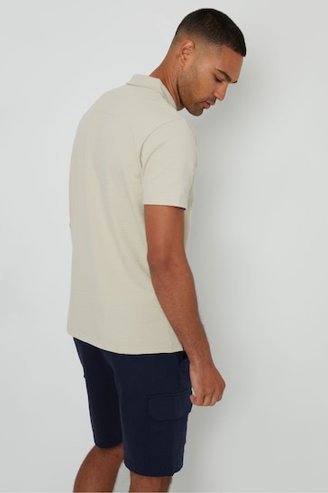 Threadbare Chalk Seersucker Textured Cotton Polo Shirt