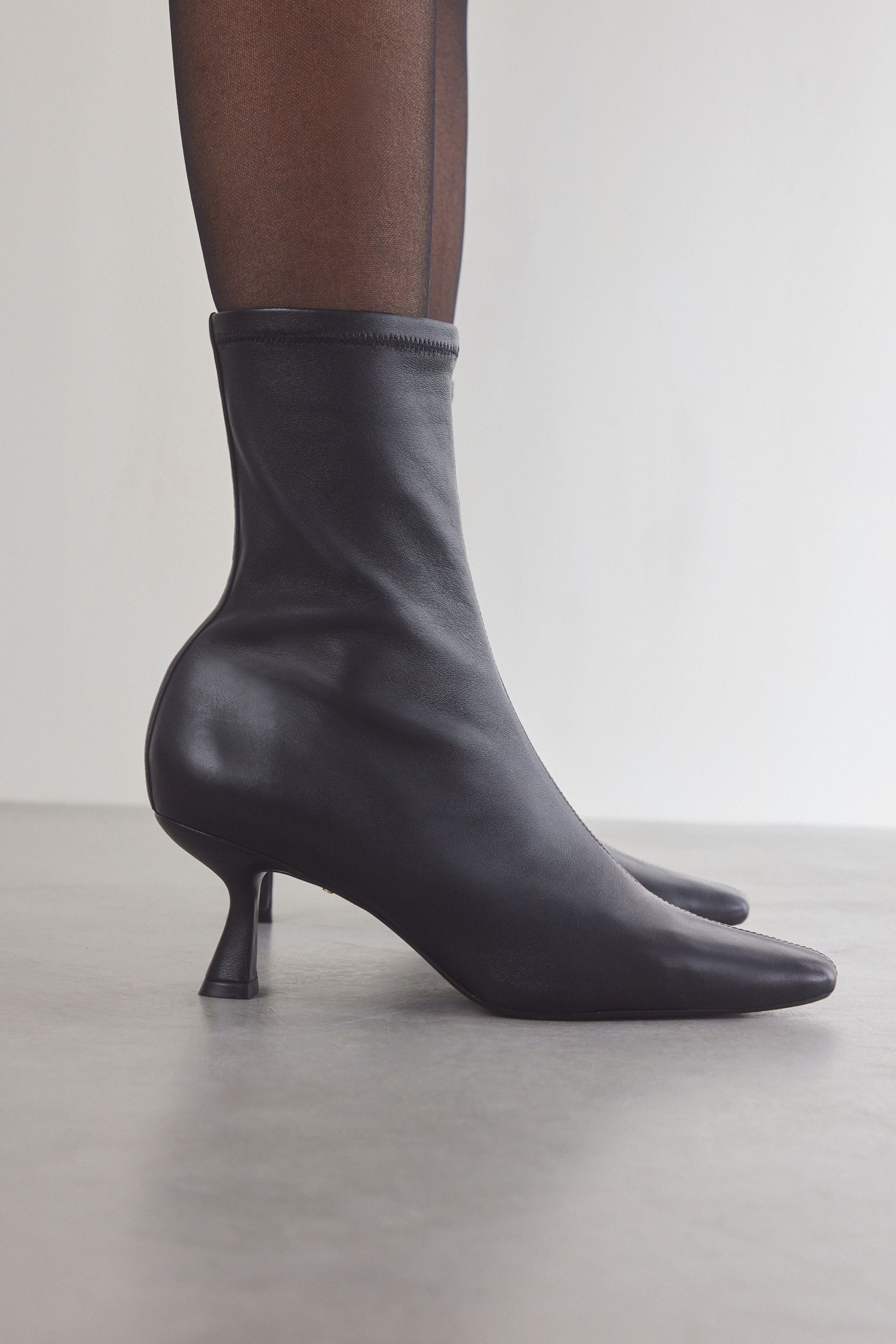 Black Leather Premium Ankle Sock Boots