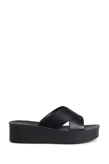Linzi Black Kasper Faux Leather Crossover Front Strap Flatform Sandals