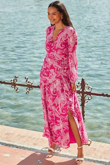 Sosandar Pink Print Wrap Maxi Dress