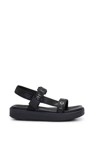 HUGO Stacked Logo Black Sandals With Branded Straps