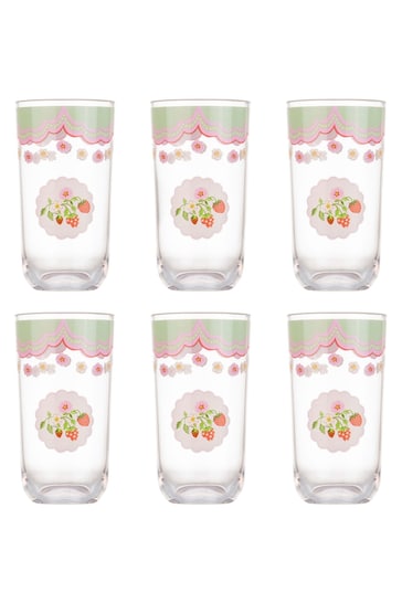 Cath Kidston Set of 6 Strawberry Shatter Resistant High Ball Glasses