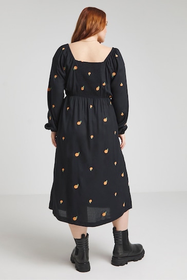 Simply Be Peach Embroidered Black Dress