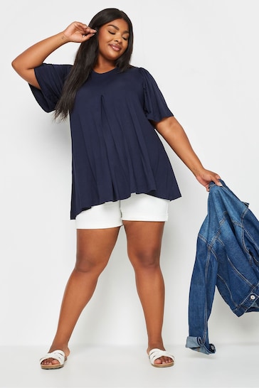 Yours Curve Blue Pleat Angel Sleeve Swing Top