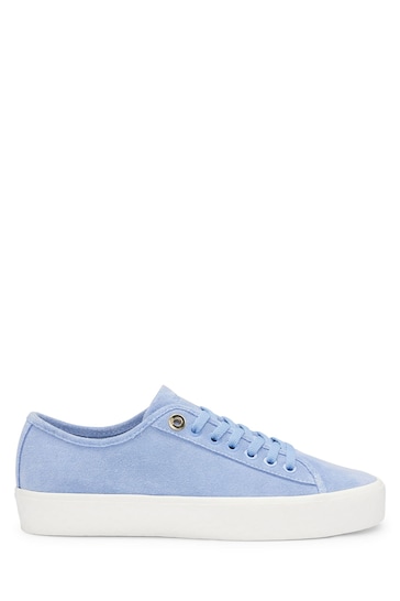BOSS Blue Suede Lace Up Trainers With Branded Eyelets