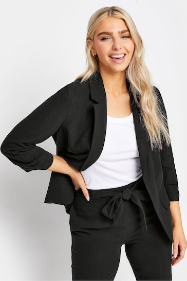 M&Co Black Ruched Sleeve Linen Blazer