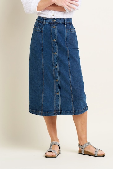 Brakeburn Blue Button Front Denim Midi Skirt