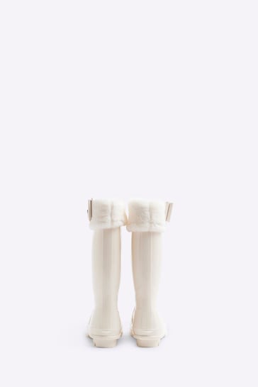 River Island Cream Girls Faux Fur Bow Wellie Boots