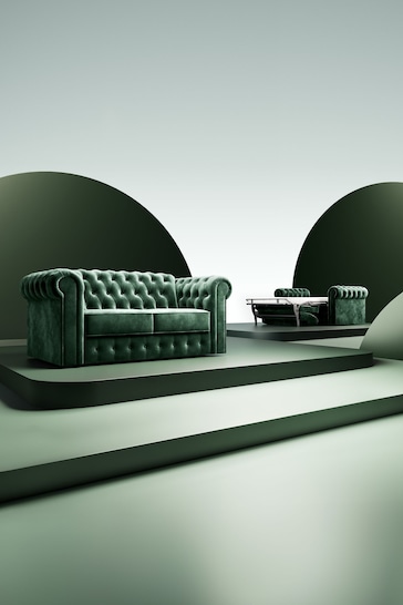 Jay-Be Luxe Velvet Bottle Green Chesterfield 2 Seater Sofa Bed