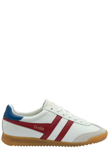 Gola White/Deep Red/Sapphire Mens Torpedo Leather Lace-Up Trainers