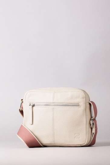 Lakeland Leather Alston Boxy Leather Cross-Body White Bag with Canvas Strap