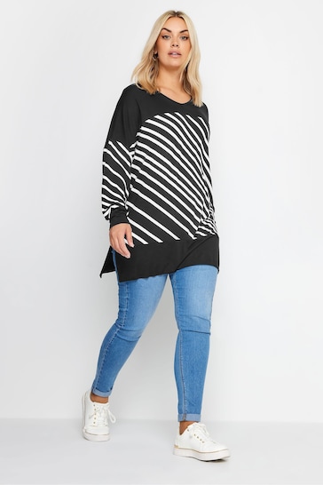 Yours Curve Black Striped Print Top