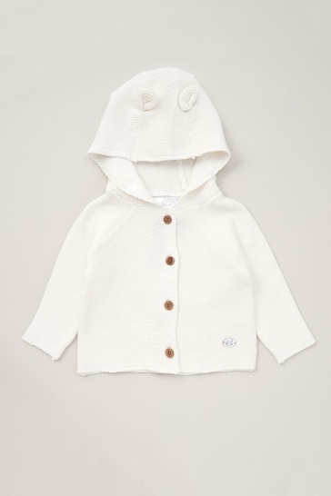 Rock-A-Bye Baby Boutique Hooded Bear Cotton Knit White Cardigan