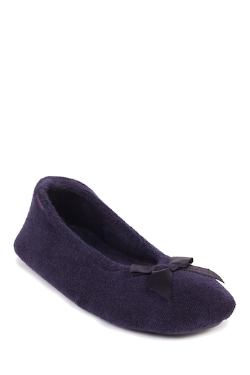 Totes Navy Isotoner Terry Ballet Slippers With Bow