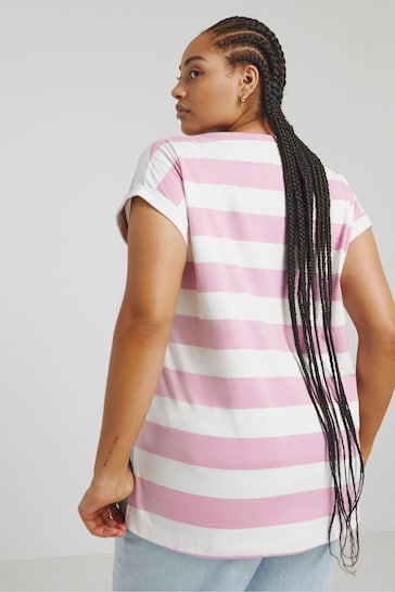 Simply Be Pink Stripe Longline Boyfriend T-Shirt