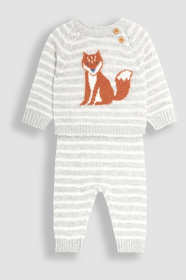 JoJo Maman Bébé Marl Grey Knitted Fox Jumper & Leggings Set