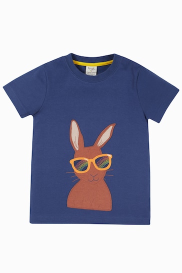 Frugi Blue Easter Rabbit Applique Short Sleeve T-Shirt