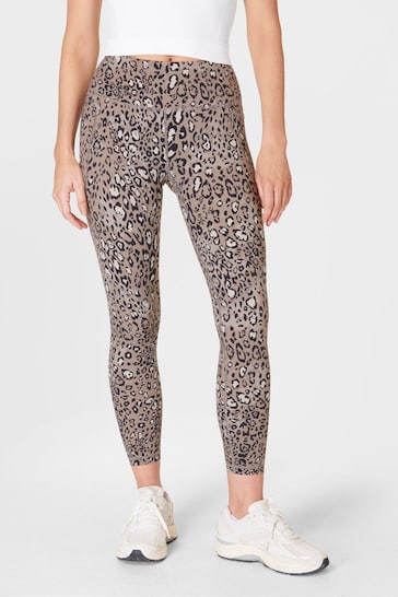 Sweaty Betty Brown Luxe Leopard Print 7/8 Length Aerial Core Workout Leggings