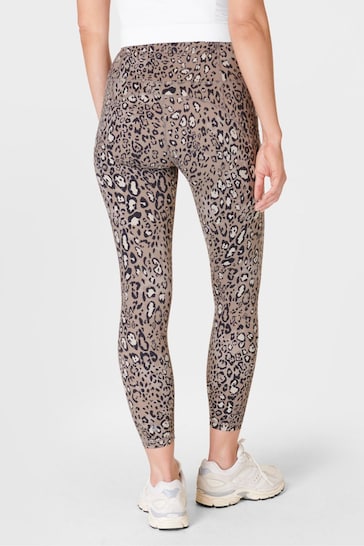 Sweaty Betty Brown Luxe Leopard Print 7/8 Length Aerial Core Workout Leggings