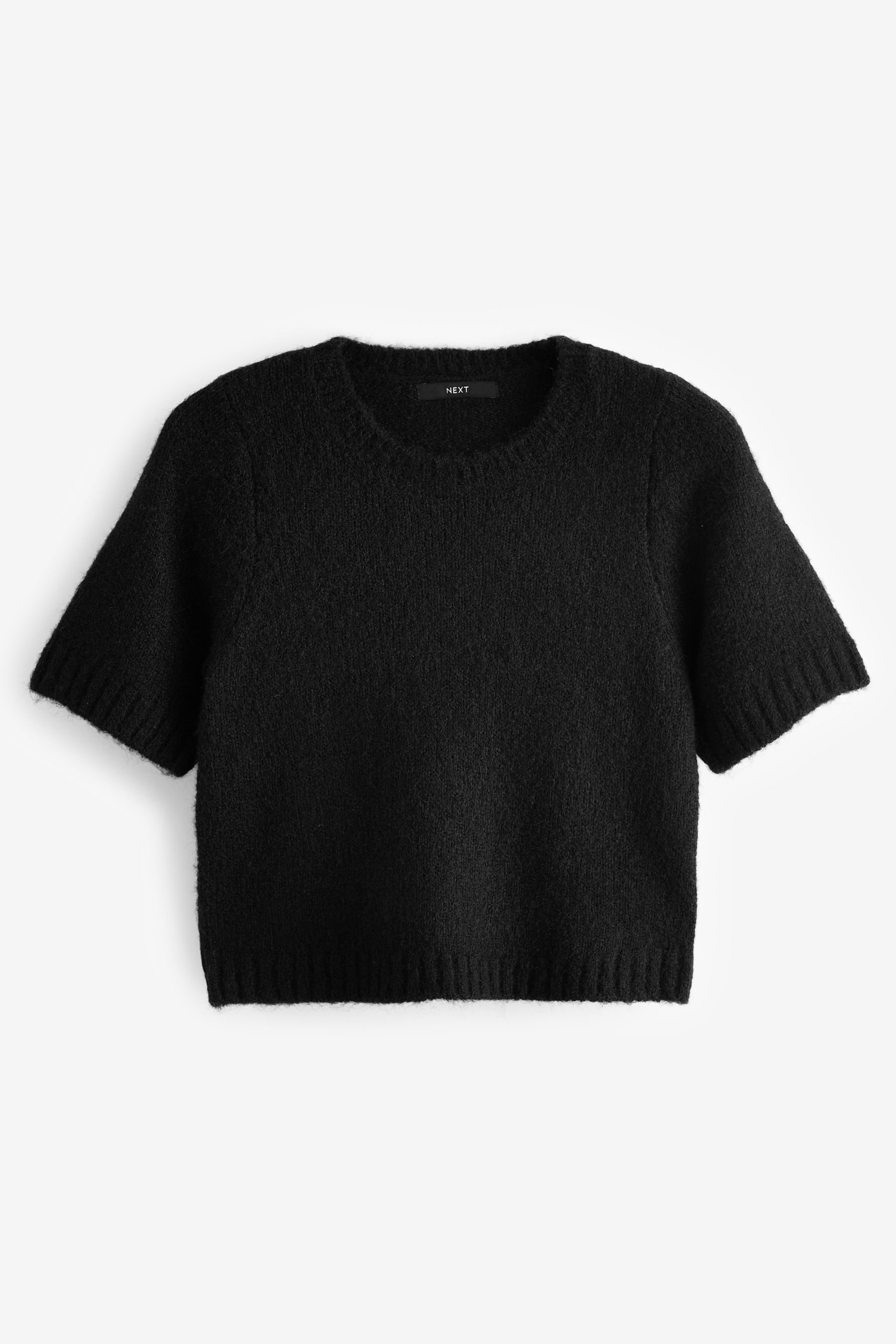Black Short Sleeve Crew Neck Jumper With Wool