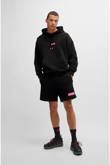 HUGO Cotton-Terry Black Shorts With New-Season Logo