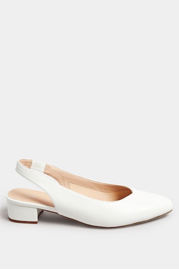 Long Tall Sally White Slingbacks Point Mid Block Shoes