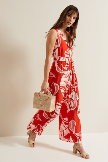Phase Eight Red Suzie Leaf Jumpsuit