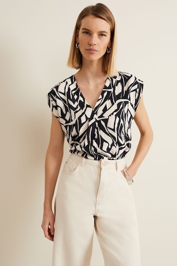 Phase Eight Celyn Notch Printed Black Blouse