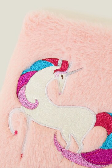 Accessorize Girls Pink Faux Fur Unicorn Notebook