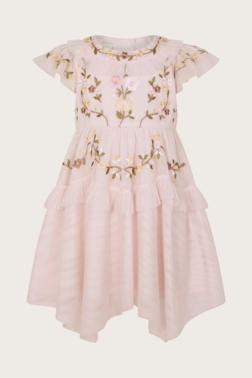 Monsoon Coral Pink Baby Embroidered Dress
