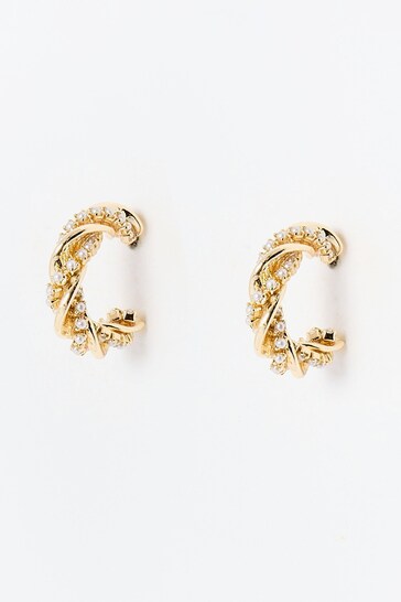 Oliver Bonas Gold Tone Azure Faux Pearl Metal Twist Gold Hoop Earrings