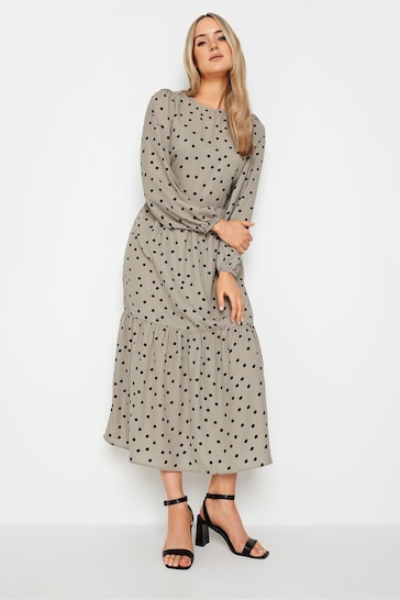 Long Tall Sally Beige Brown Spot Print Tiered Midi Dress