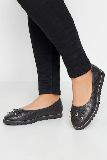 Yours Curve Black Woven Ballet Pumps In Extra Wide EEE Fit